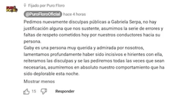 Comunicado de Puro Floro. (Captura de pantalla)