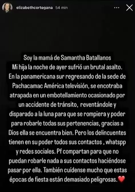 Mam de Samantha Batallanos advierte riesgos. (Instagram)