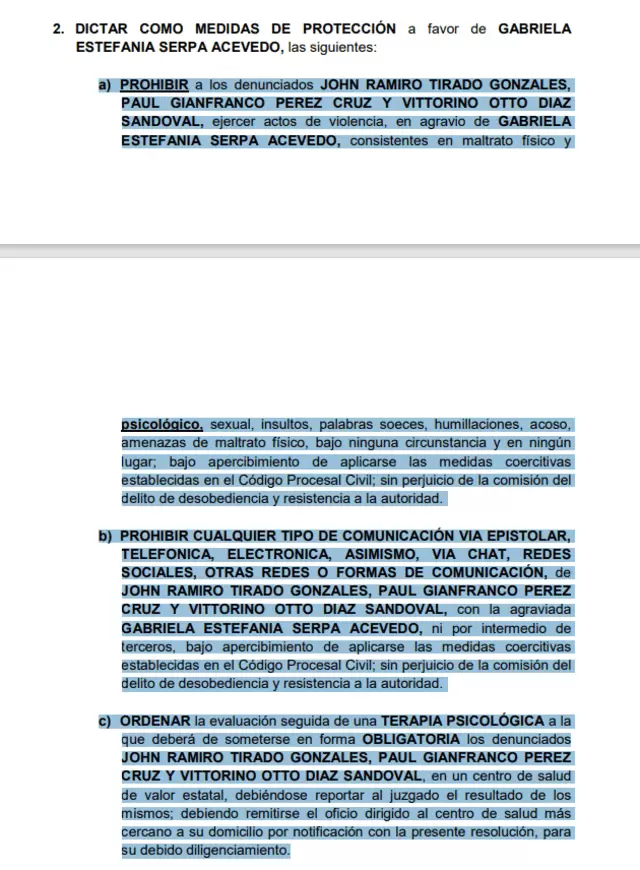 Documento del Poder Judicial a favor de Gabriela Serpa