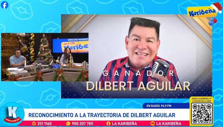 Reconocimiento a la trayectoria de Dilbert Aguilar en los Premios Karibea 2024. (Facebook)