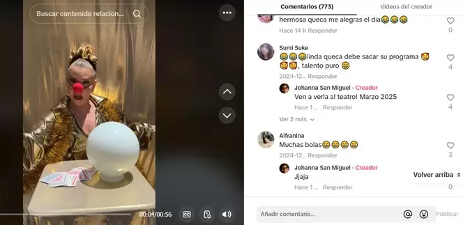 Johanna San Miguel responde comentarios. (Captura de pantalla)