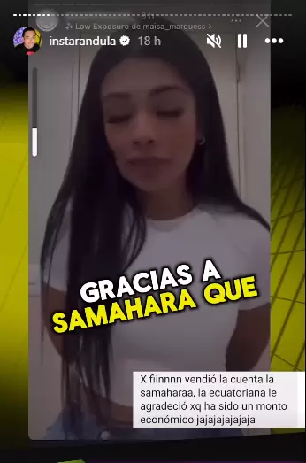 Samahara Lobatn vendi su cuenta de Instagram