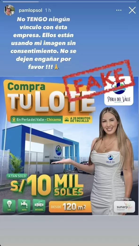 Pamela Lpez denuncia uso indebido de su imagen en redes