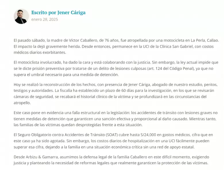 Comunicado del abogado, Jener Criga.