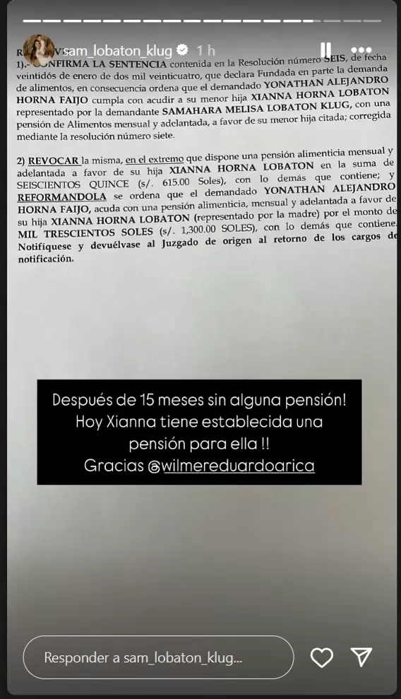 Samahara Lobatn anuncia que le gan juicio de alimentos a Youna.