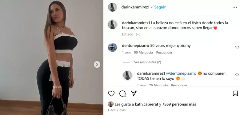 Darinka Ramrez responde a usuario por compararlo con Xiomy Kanashiro