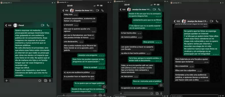 Chats de Gabriela Alava con fiscal y con periodista de AyF. (Instagram)