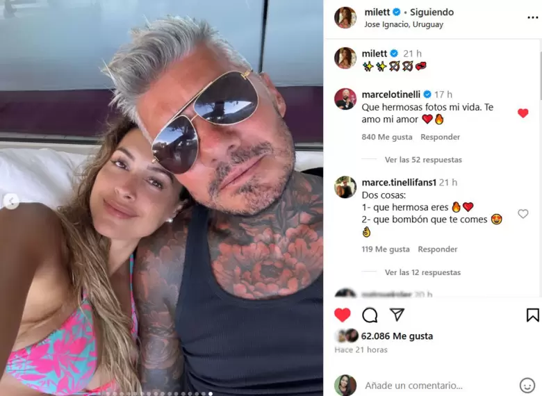 Milett Figueroa y Marcelo Tinelli juntos en Uruguay. (Instagram)