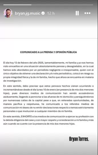 Comunicado de Bryan Torres