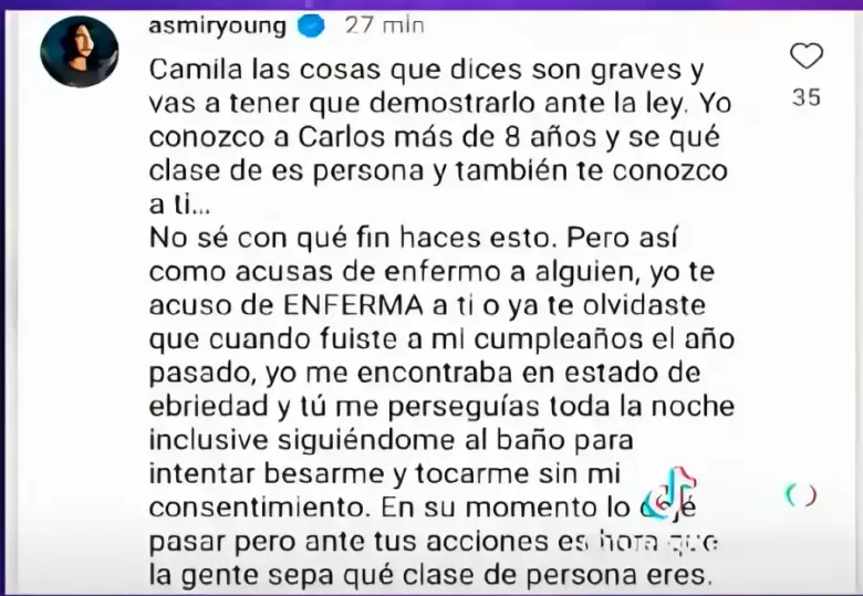 Comentario de Asmir Young en contra de "Camiluz"