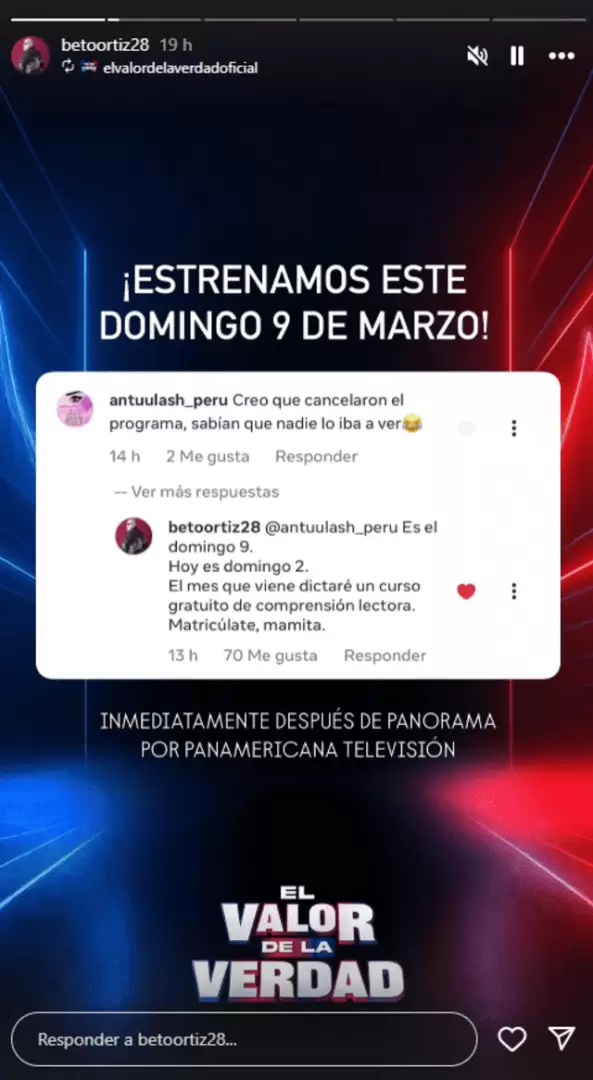 Beto Ortiz le responde a usuaria.