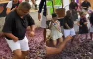 Usuarios se sorprenden al ver a 'Choca' Mandros pisando uvas para hacer vino