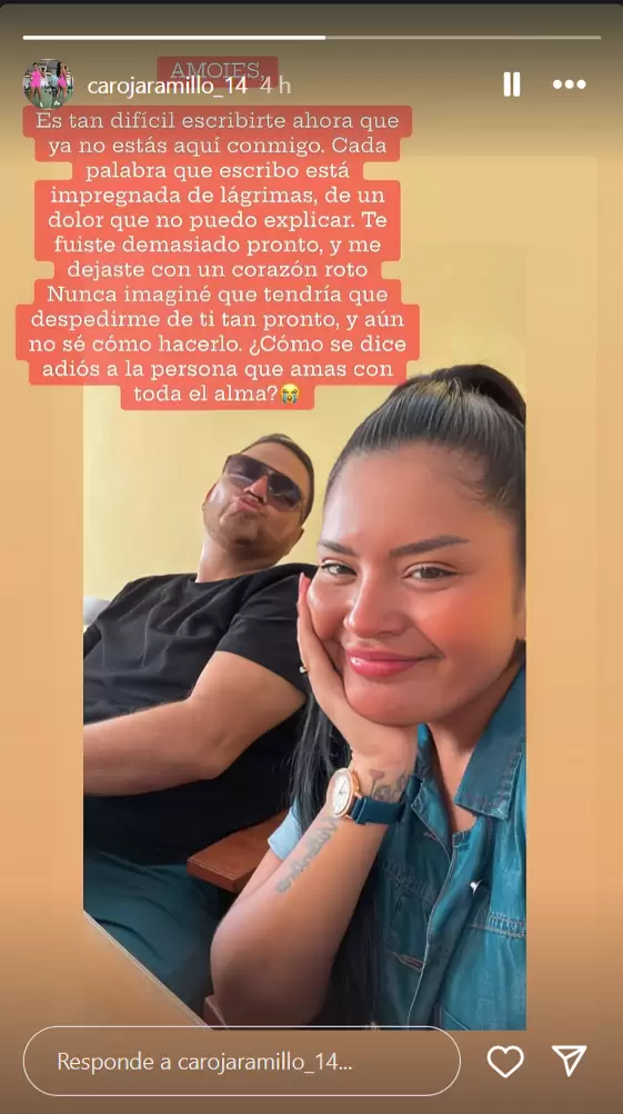 Esposa de Paul Flores, se despide con emotivo mensaje. (Captura: Instagram: Carol Jaramillo)