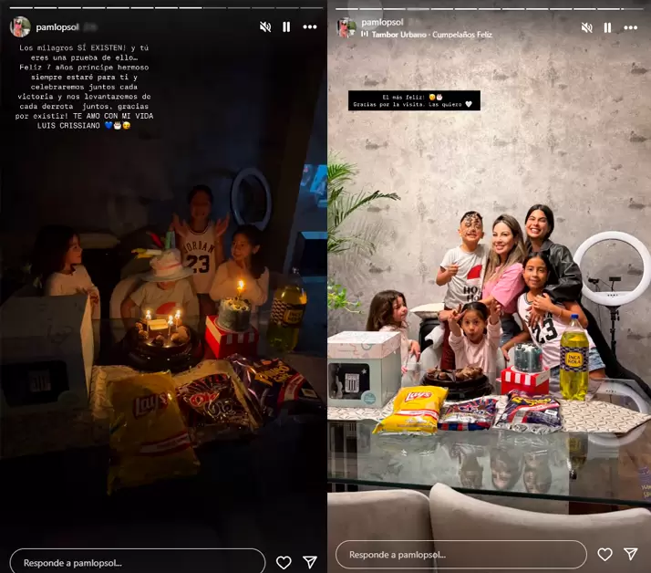 Historias de Pamela Lpez sobre el cumple de su hijo. (Instagram)