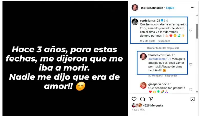 Mensaje de Mnica Snchez a Christian Thorsen