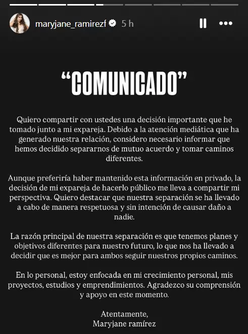 Comunicado de Maryjane Ramrez