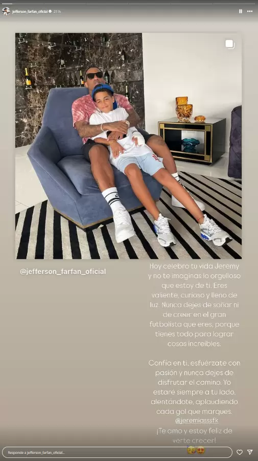 Jefferson Farfn y su emotivo mensaje a su hijo menor. (Instagram)