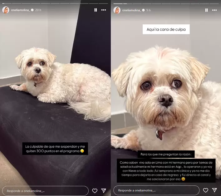 Onelia Molina revela que la sancionaron en EEG por su perrita. (Instagram)