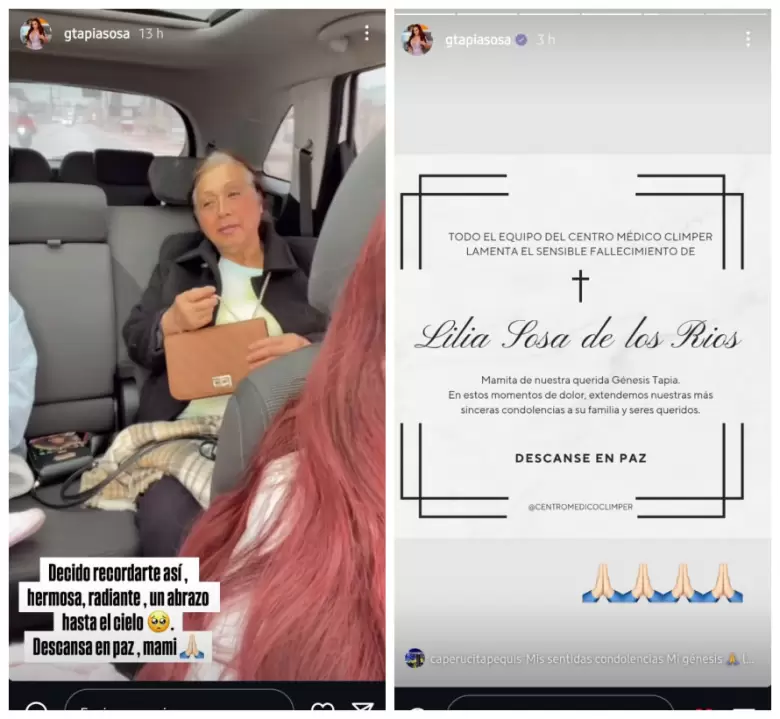 Gnesis Tapia anuncia el fallecimiento de su madre.