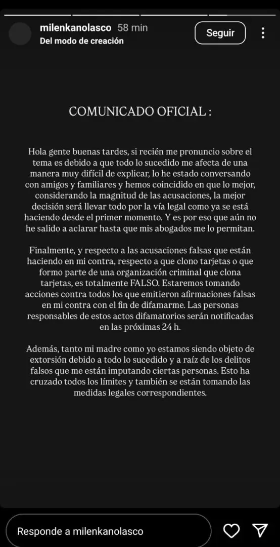 Influencer comparti comunicado en sus redes sociales