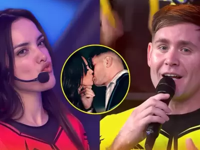 Pancho Rodrguez bromea con beso a Rosngela Espinoza.