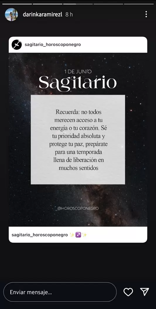 Historia en Instagram de Darinka Ramrez.