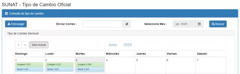 Precio del dlar del 1 al 3 de junio. (SUNAT)