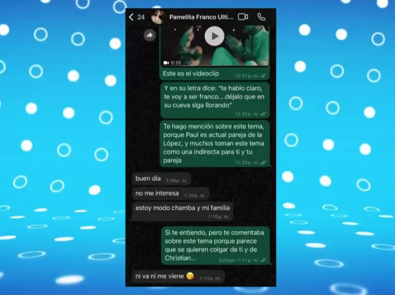 Chat de WhatsApp de reportera con Pamela Franco. (Amrica Hoy)