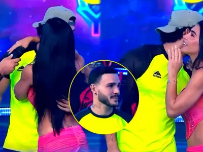 Vania Bludau y Austin Palao coquetean en vivo y Mario Irivarren los mira incmodo.