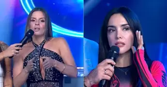 Vania Bludau y Austin Palao coquetean en vivo y Mario Irivarren los mira incmodo.