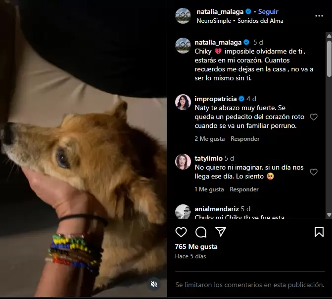Natalia Mlaga comparte doloroso mensaje por el fallecimiento de su mascota. (Captura de pantalla)