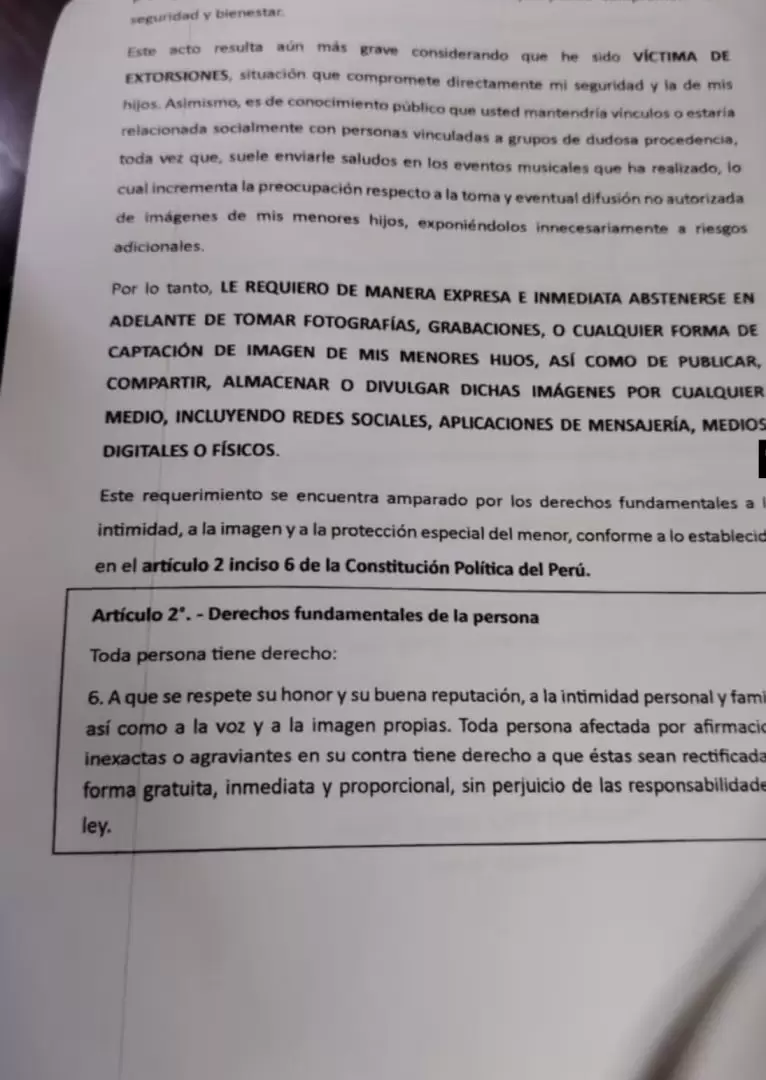 Pamela Lpez enva carta notarial a Pamela Franco