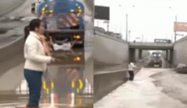 Reportera termina empapada por auto mientras informaba sobre las lluvias
