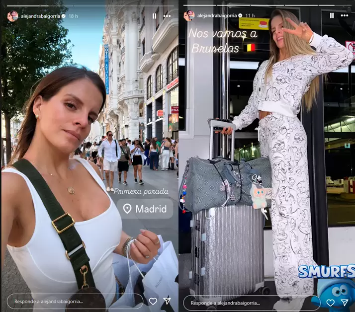 Historias de Alejandra Baigorria de viaje. (Instagram)