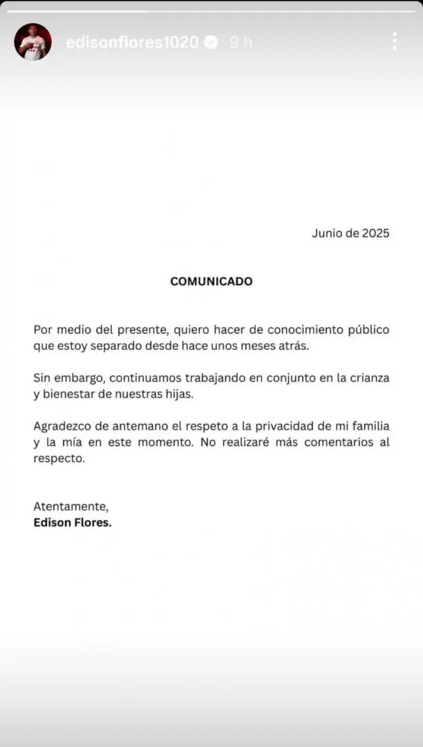 Comunicado de Edison Flores.