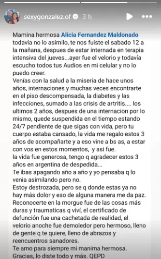 Xoana Gonzlez lamenta la muerte de su madre