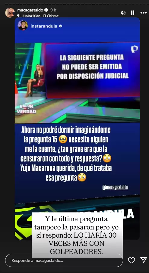 Macarena Gastaldo sobre la respuesta de la pregunta 21. (Instagram)
