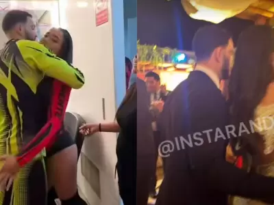 Onelia Molina y Mario Irivarren ampayados abrazndose