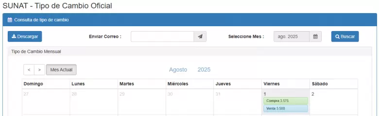 Precio del dlar del 1 de agosto. (SUNAT)