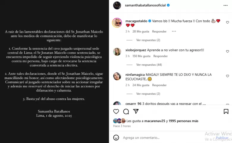 Samantha Batallanos pedir crcel efectiva para Jonathan Maicelo