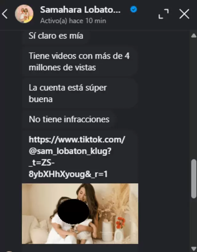 Samahara vende su cuenta de TikTok