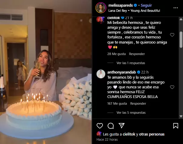 Anthony Aranda le dedica mensaje a Melissa Paredes por su cumpleaos. (Captura de pantalla)