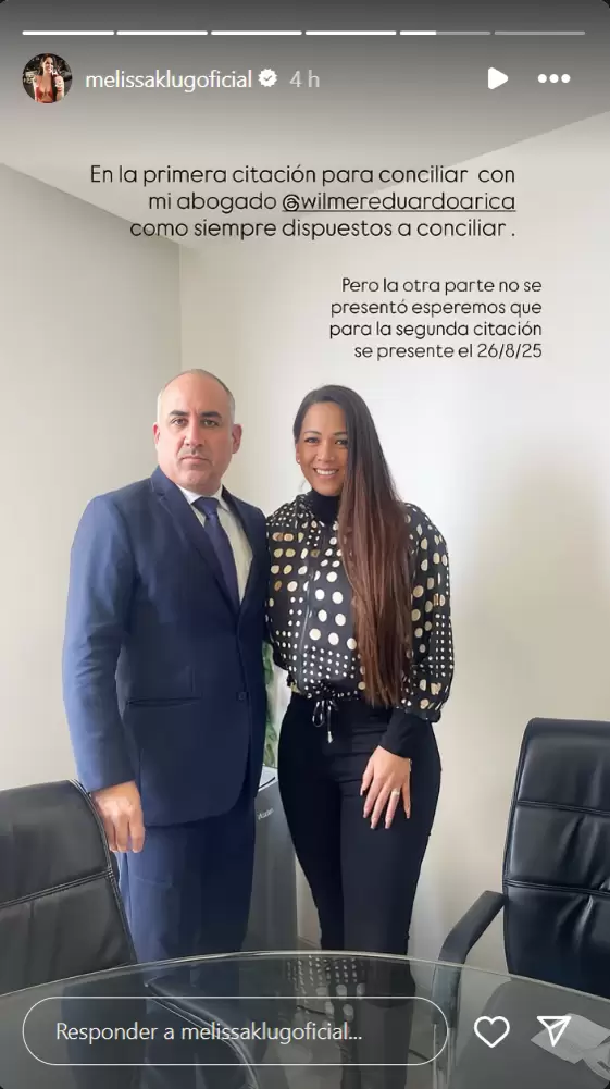 Melissa Klug acudi con su abogado a conciliacin.