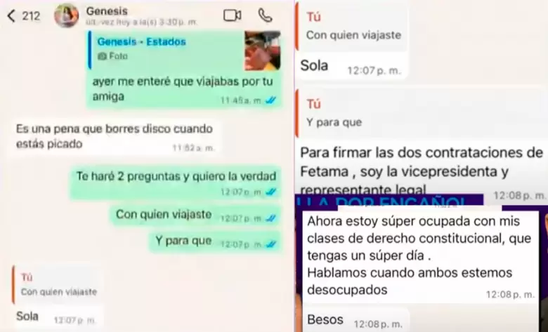 Saliente de Gnesis exhibe chats con ella. (Magaly TV La Firme)
