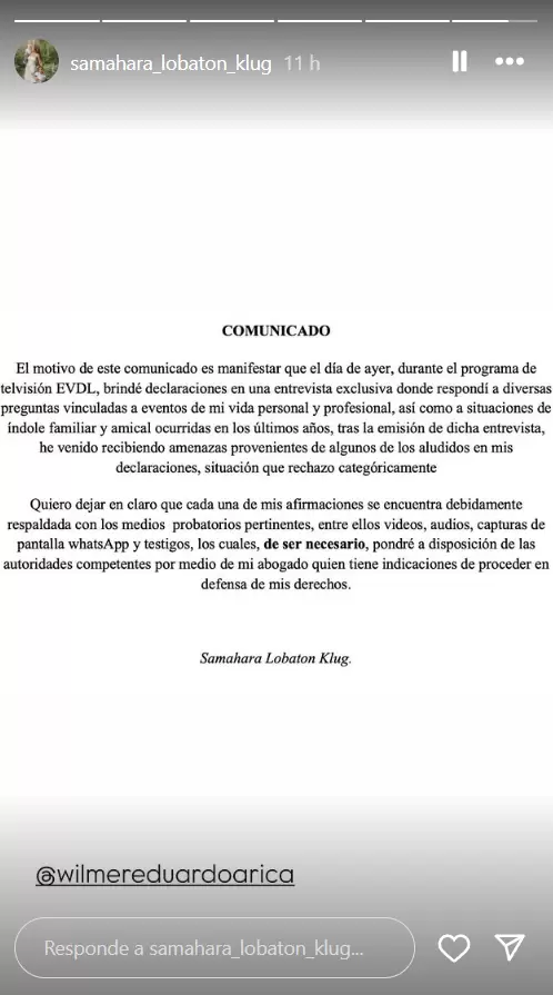 Samahara Lobatn denuncia amenazas tras sus confesiones en EVDLV. (Instagram)