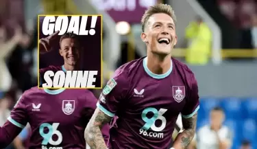 Oliver Sonne marc su primer gol con Burnely por la segunda ronda de la EFL Cup.