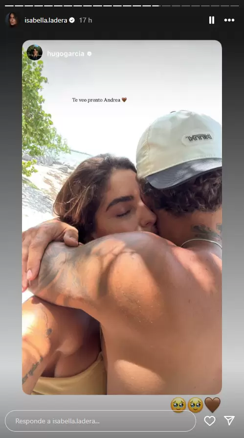 Hugo Garca se despide de Isabela Ladera con fuerte abrazo.