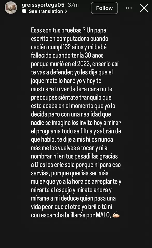 Greissy Ortega lanza potente mensaje en sus redes contra talo Villaseca.