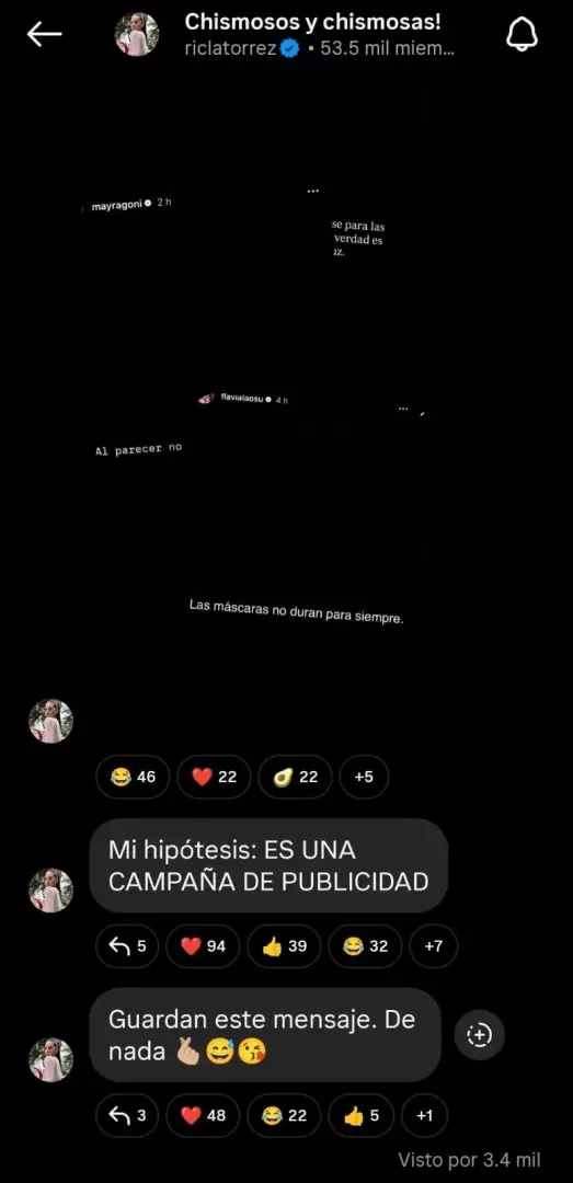 Mensaje de Ric La Torre en su canal de difusin.