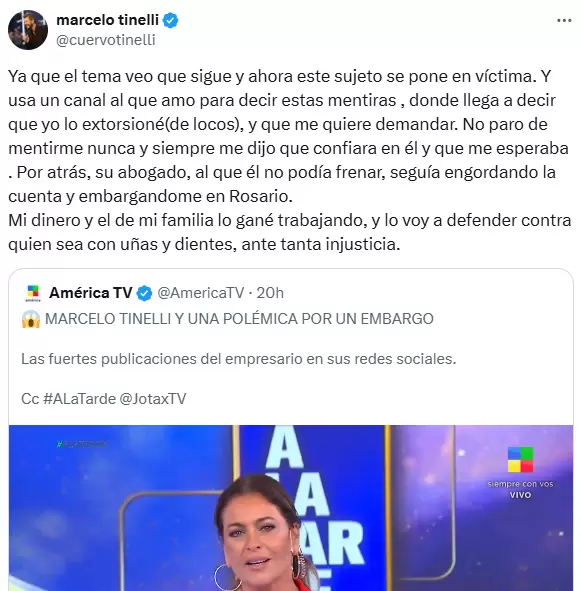 Marcelo Tinelli se pronuncia tras embargo